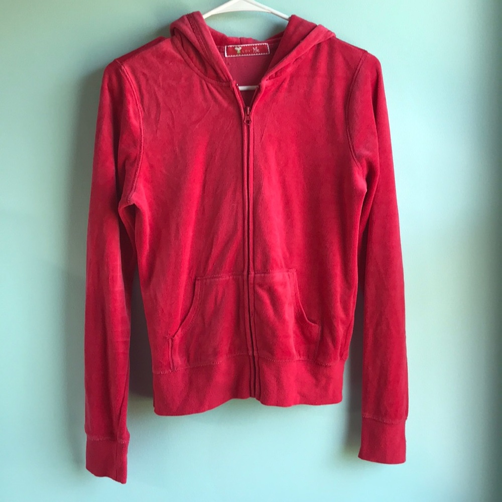 Lov Me dark pink velvet hooded jacket